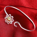 925 Silver Cuff Bracelet Plant Flower Woman Love Gift