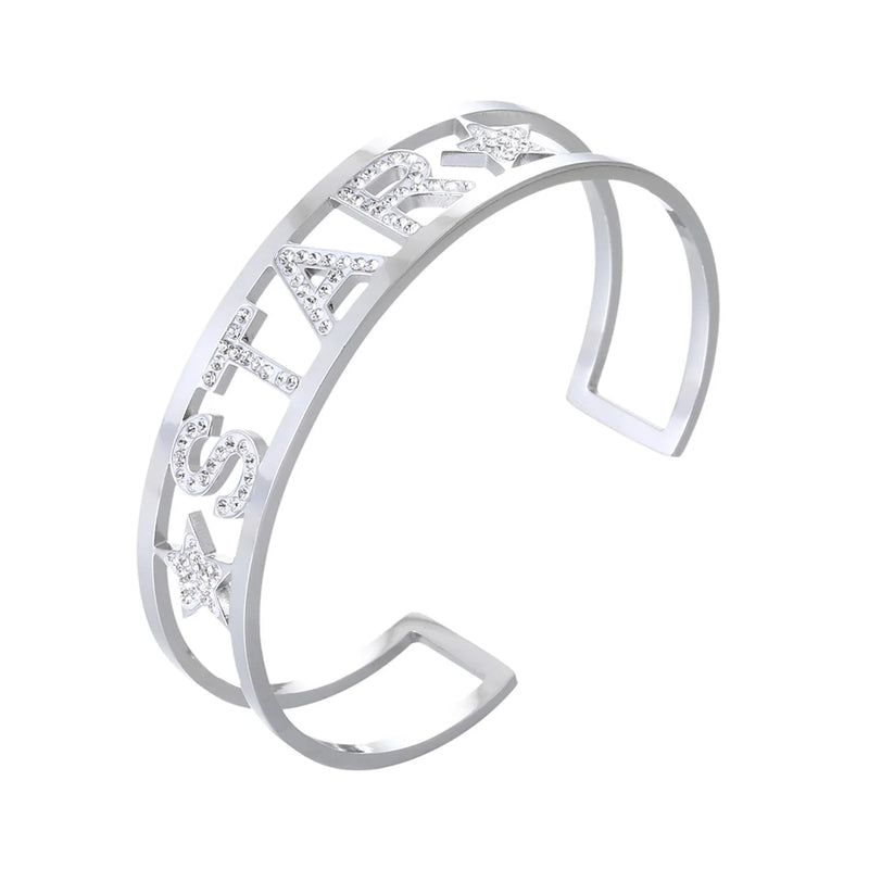 Stainless Steel Cuff Bracelet Bangle Customize Zircon Bangle Letter Gift