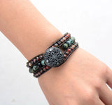Natural Jasper Cuff Bracelet Vintage Leather Wrap Bohemian Statement