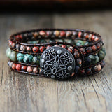 Natural Jasper Cuff Bracelet Vintage Leather Wrap Bohemian Statement
