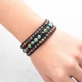 Natural Jasper Cuff Bracelet Vintage Leather Wrap Bohemian Statement