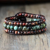 Natural Jasper Cuff Bracelet Vintage Leather Wrap Bohemian Statement