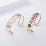 Personalized Stainless Steel Cuff Bracelet with Zircon Letter Design