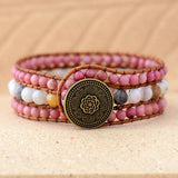 Rhodonite Japser Leather Cuff Bracelet Bohemian Stone Women Jewelry