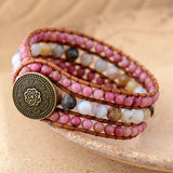 Rhodonite Japser Leather Cuff Bracelet Bohemian Stone Women Jewelry