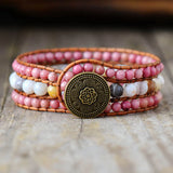 Rhodonite Japser Leather Cuff Bracelet Bohemian Stone Women Jewelry