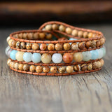 Amazonite Leather Wrap Bracelet Women Jewelry