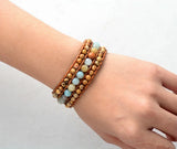Amazonite Leather Wrap Bracelet Women Jewelry