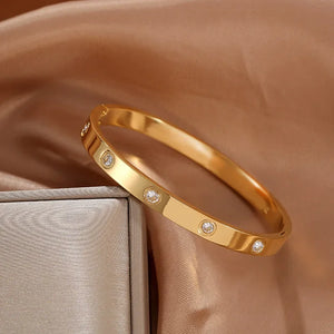 Crystal Stainless Steel Cuff Bracelet Women