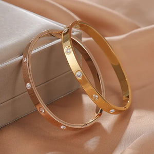Crystal Stainless Steel Cuff Bracelet Women
