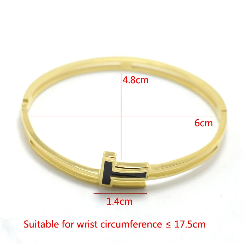 Gold-Color Stainless Steel Cuff Lover Bangle for Women