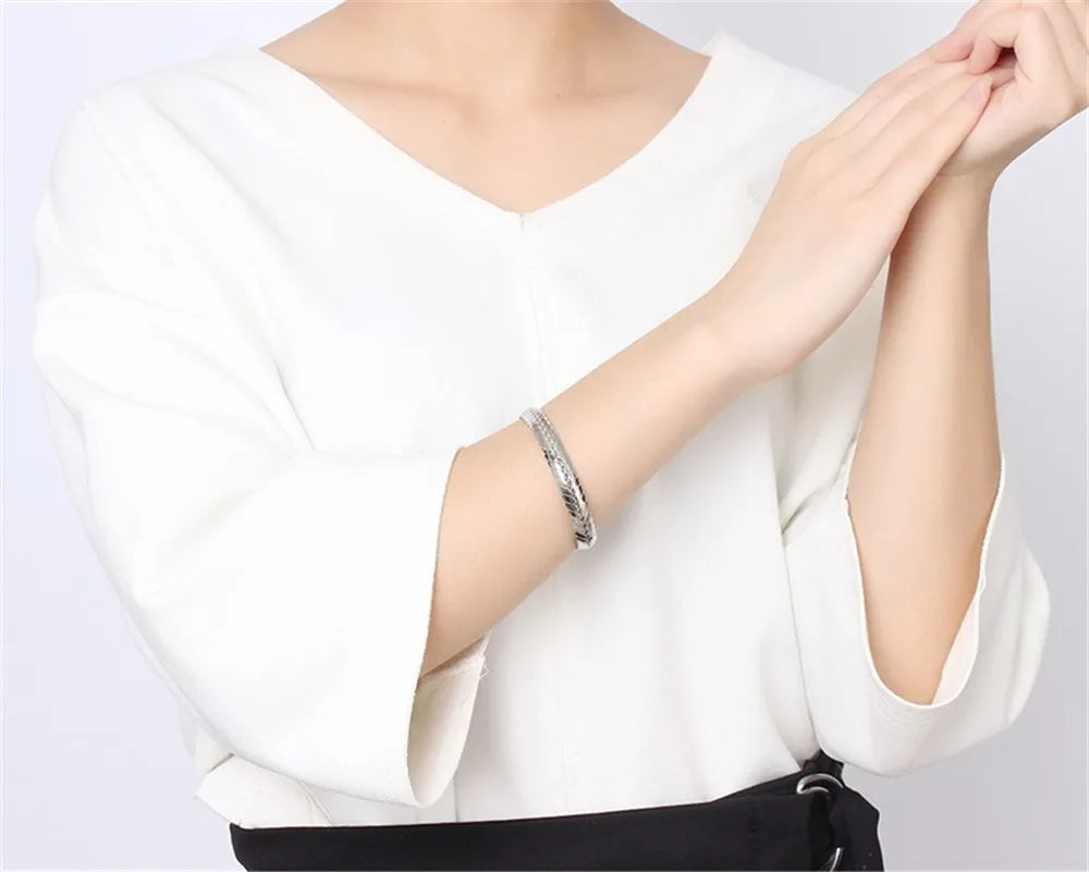 18k Silver Cuff Bangle Bracelet for Women, Adjustable Jewelry