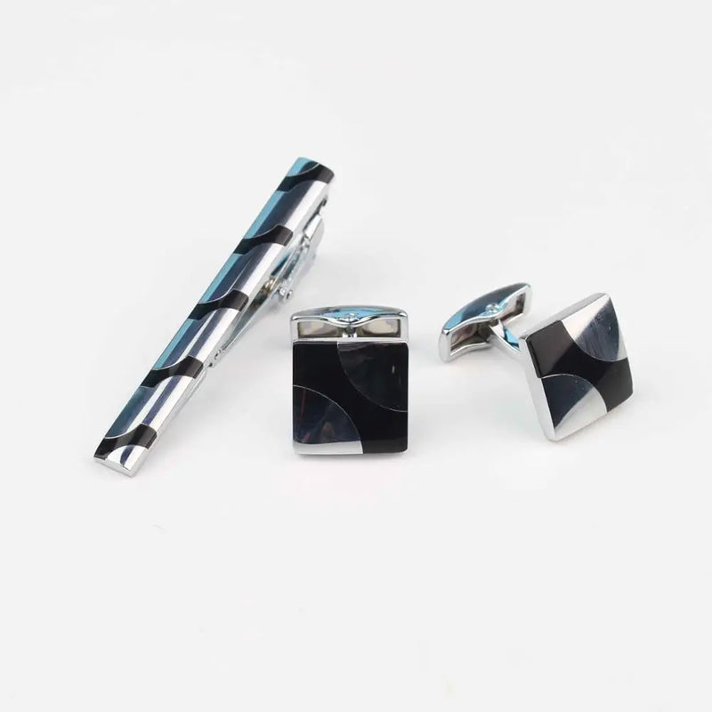 Men's Stainless Steel Cufflinks & Tie Clip Set