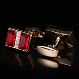 Golden Men's Cufflinks Red Crystal French Shirt Vintage Accessory
