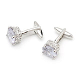 High Zircon Square Silver Cufflinks for Wedding