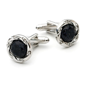 Sandstone Round Silver Buttons Cufflinks for Wedding