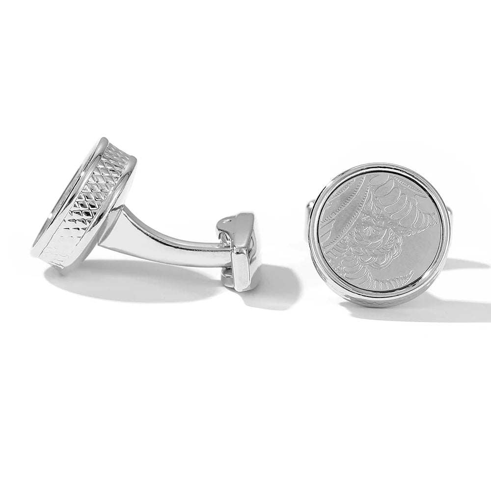Personalized Round Silver Cufflinks for Men Wedding