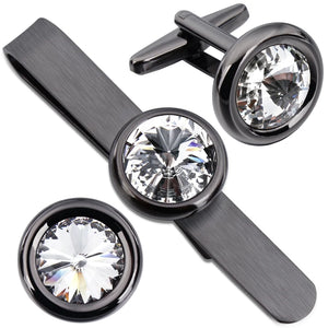 Crystal Cufflinks & Tie Bar Set for Men