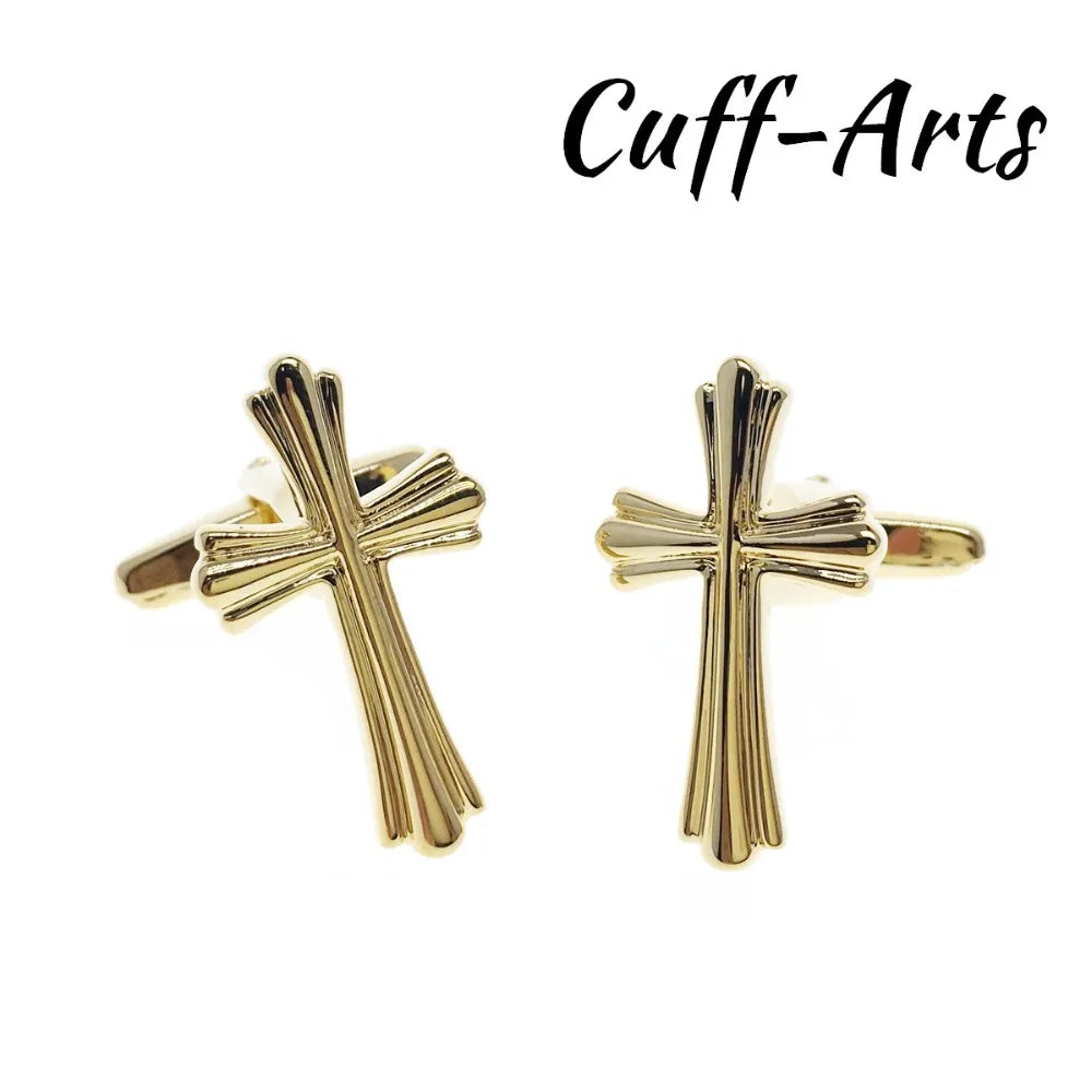 Cross Cufflinks Golden Mens Cuff Jewelry Vintage Gemelos by Cuffarts
