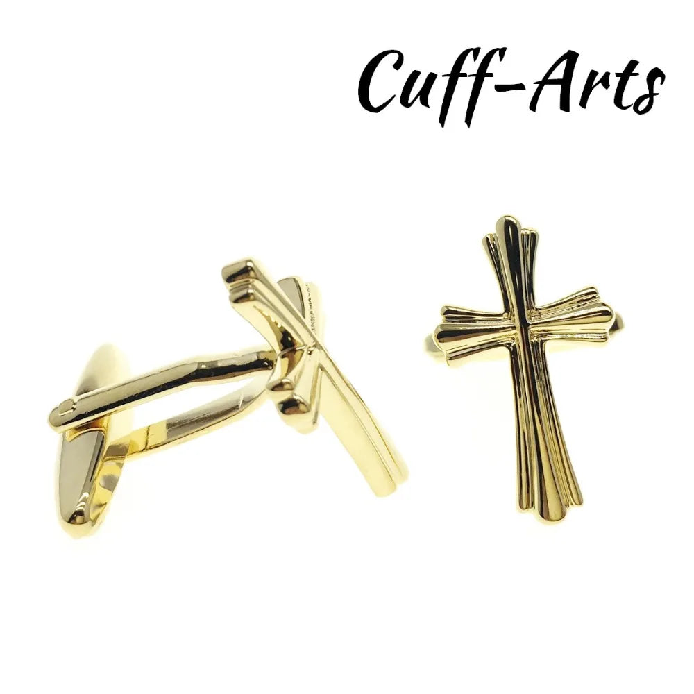 Cross Cufflinks Golden Mens Cuff Jewelry Vintage Gemelos by Cuffarts