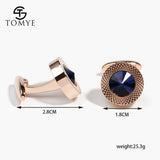 Men's Crystal Round Rose Button Cufflinks Wedding Dress Shirt Cuff Links