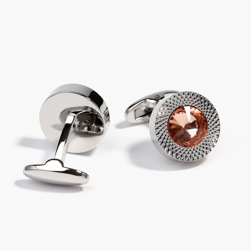 Men's Crystal Round Rose Button Cufflinks Wedding Dress Shirt Cuff Links