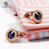 Men's Crystal Round Rose Button Cufflinks Wedding Dress Shirt Cuff Links