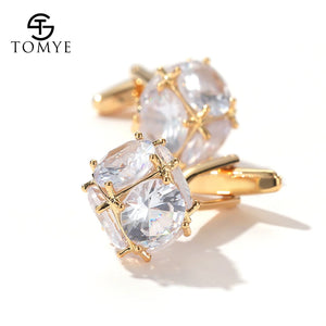 Men's Zircon Silver Cufflinks XK20S011 for Formal Business Shirt Wedding