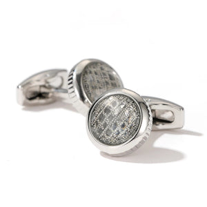 Men's Classic Round Silver Metal Cufflinks