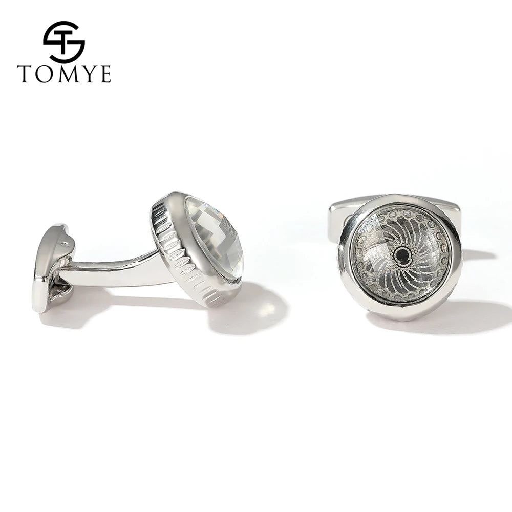 Men's Classic Round Silver Metal Cufflinks