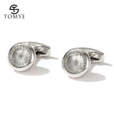 Men's Classic Round Silver Metal Cufflinks