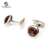 Men's High Brown Crystal Round Cufflinks