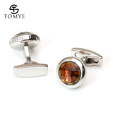 Men's High Brown Crystal Round Cufflinks