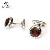 Men's High Brown Crystal Round Cufflinks