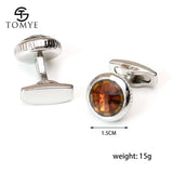 Men's High Brown Crystal Round Cufflinks
