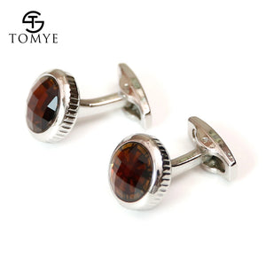 Men's High Brown Crystal Round Cufflinks