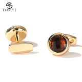 Men's High Brown Crystal Round Cufflinks