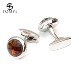 Men's High Brown Crystal Round Cufflinks