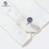 Men's Purple Crystal Round Silver Cuff Links