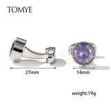 Men's Purple Crystal Round Silver Cuff Links