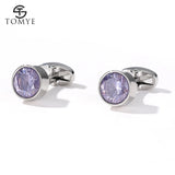 Men's Purple Crystal Round Silver Cuff Links