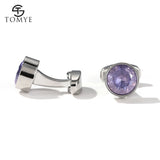 Men's Purple Crystal Round Silver Cuff Links