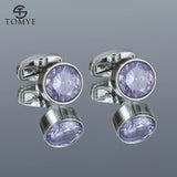 Men's Purple Crystal Round Silver Cuff Links