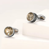 High Brown Crystal Round Cufflinks for Men