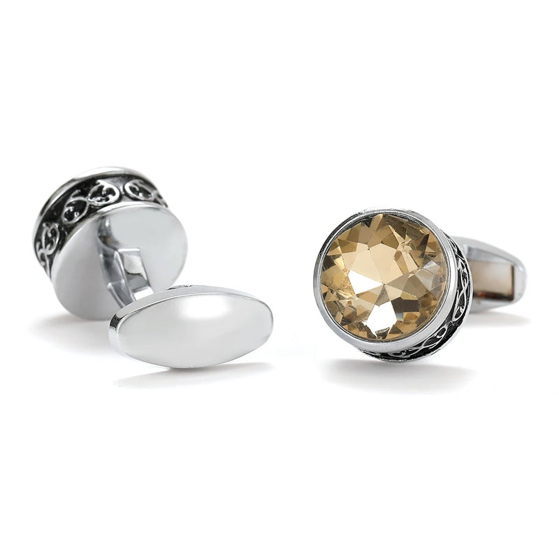 High Brown Crystal Round Cufflinks for Men