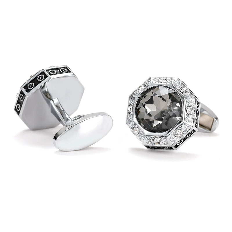 Men's Grey Crystal Octagonal Cufflinks XK22S025
