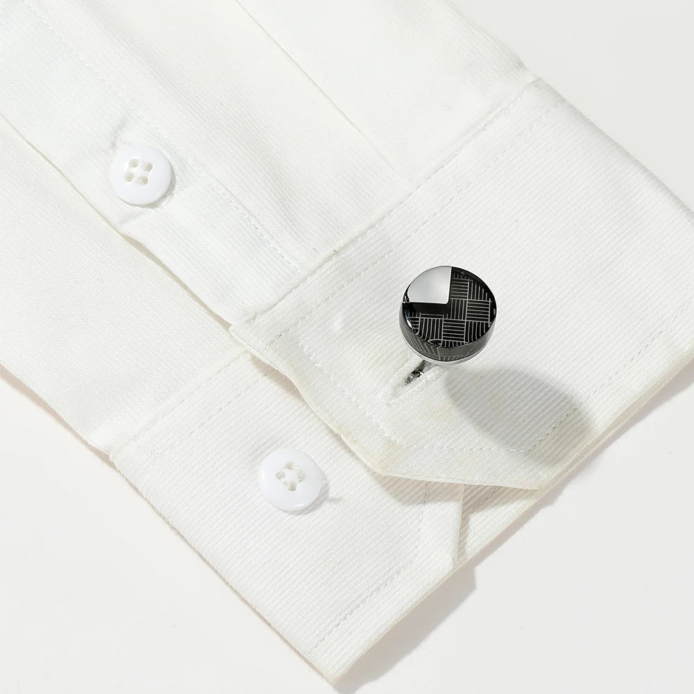 Men's Silver Round Cufflinks XK22S038 Formal Dress Shirt Wedding