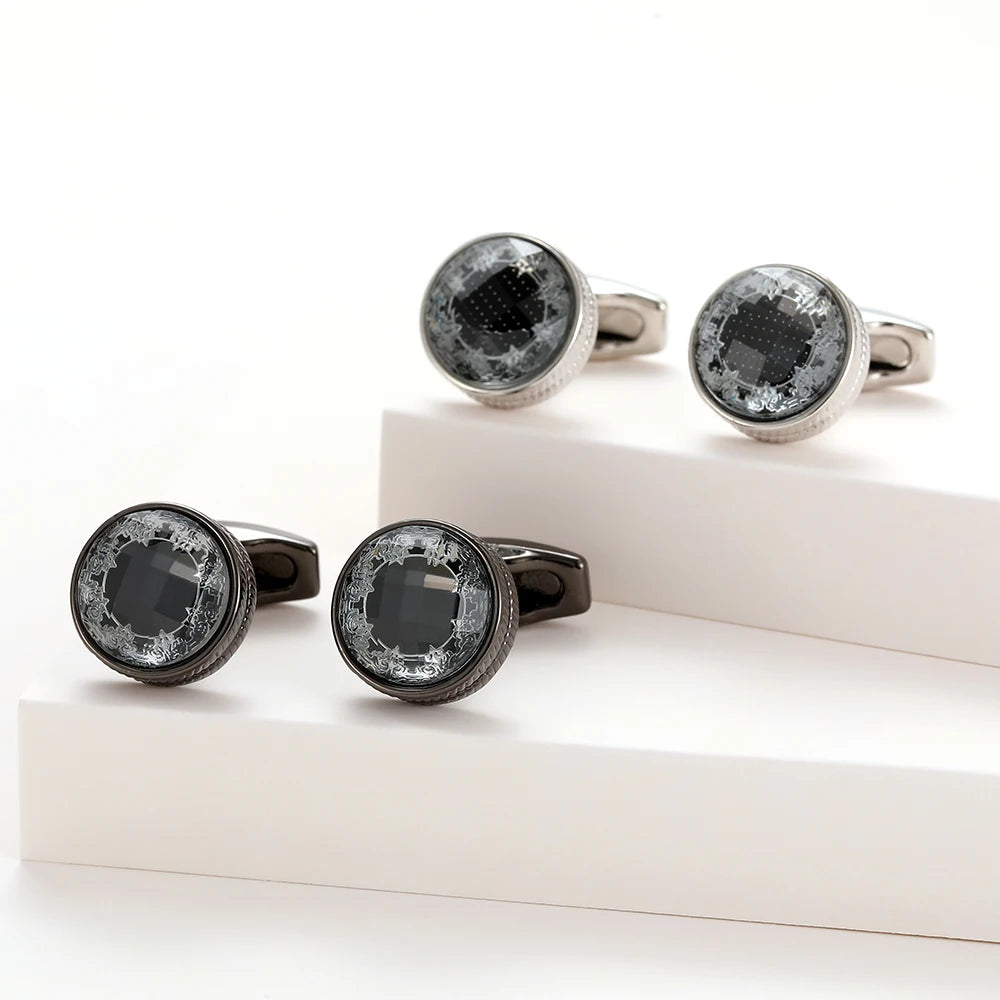 Men's Round Grey Silver Cufflinks XK22S039