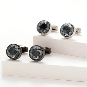 Men's Round Grey Silver Cufflinks XK22S039
