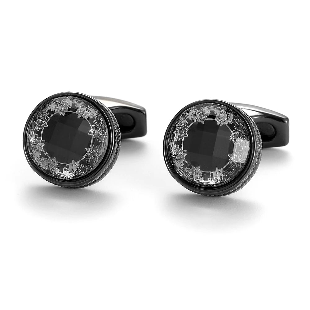 Men's Round Grey Silver Cufflinks XK22S039